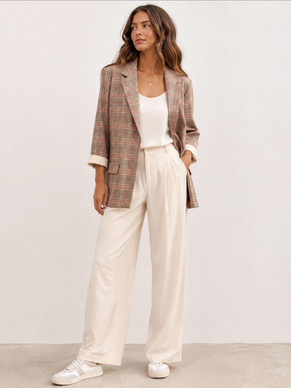 Liverpool Los Angeles Lava Flow Glen Plaid Boyfriend Blazer Stretch Open Front